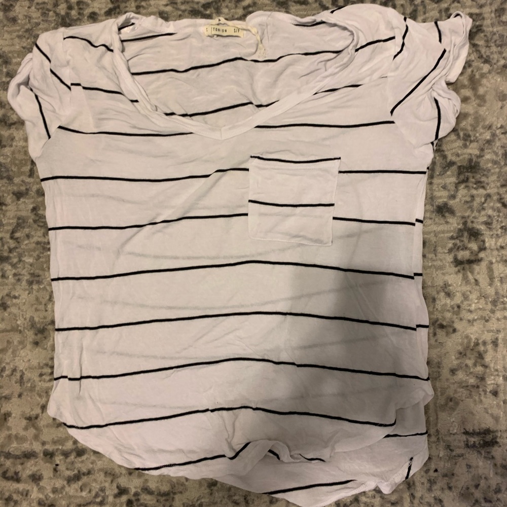 white with black stripes pocket tee